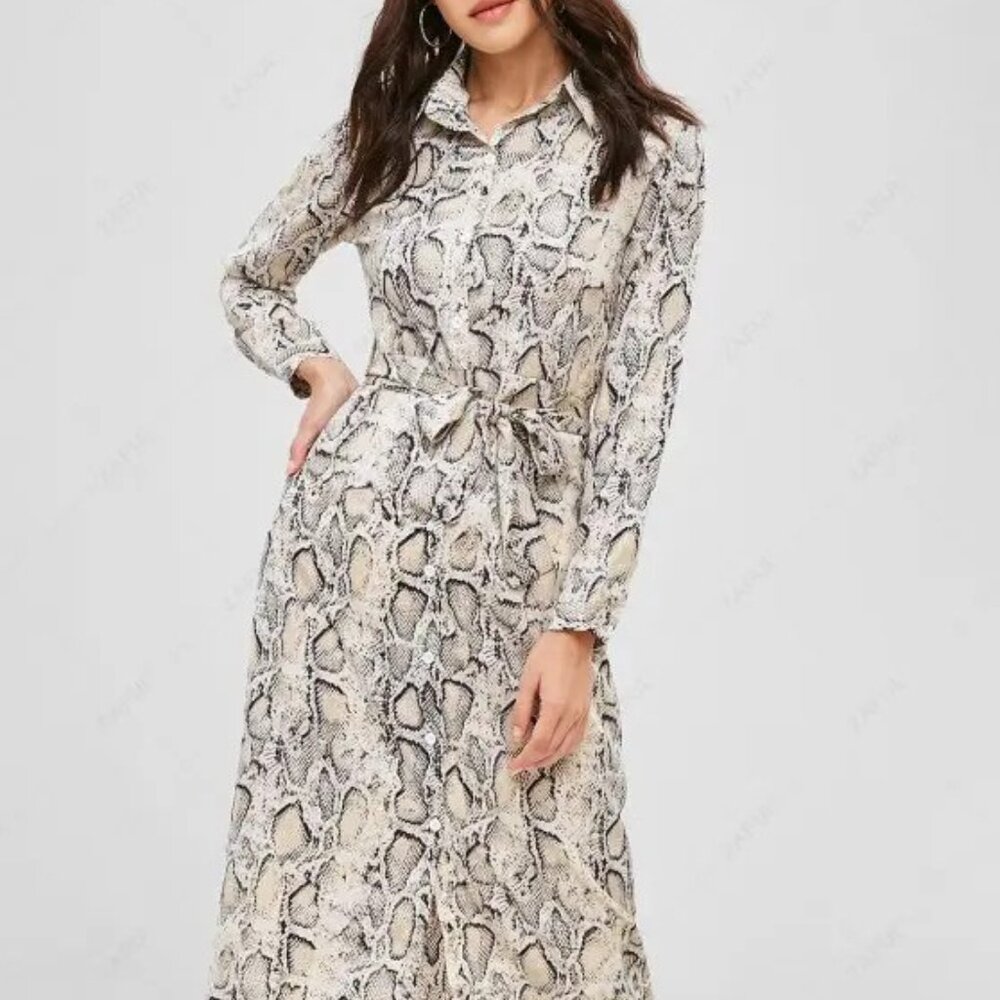NEW Weili Zheng Python Print Long Sleeve Stretch Maxi Dress P1182